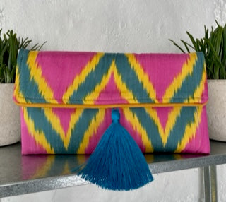 Handwoven Silk Clutch with hidden Chain Strap