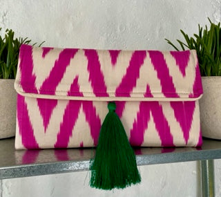 Handwoven Silk Clutch with hidden Chain Strap