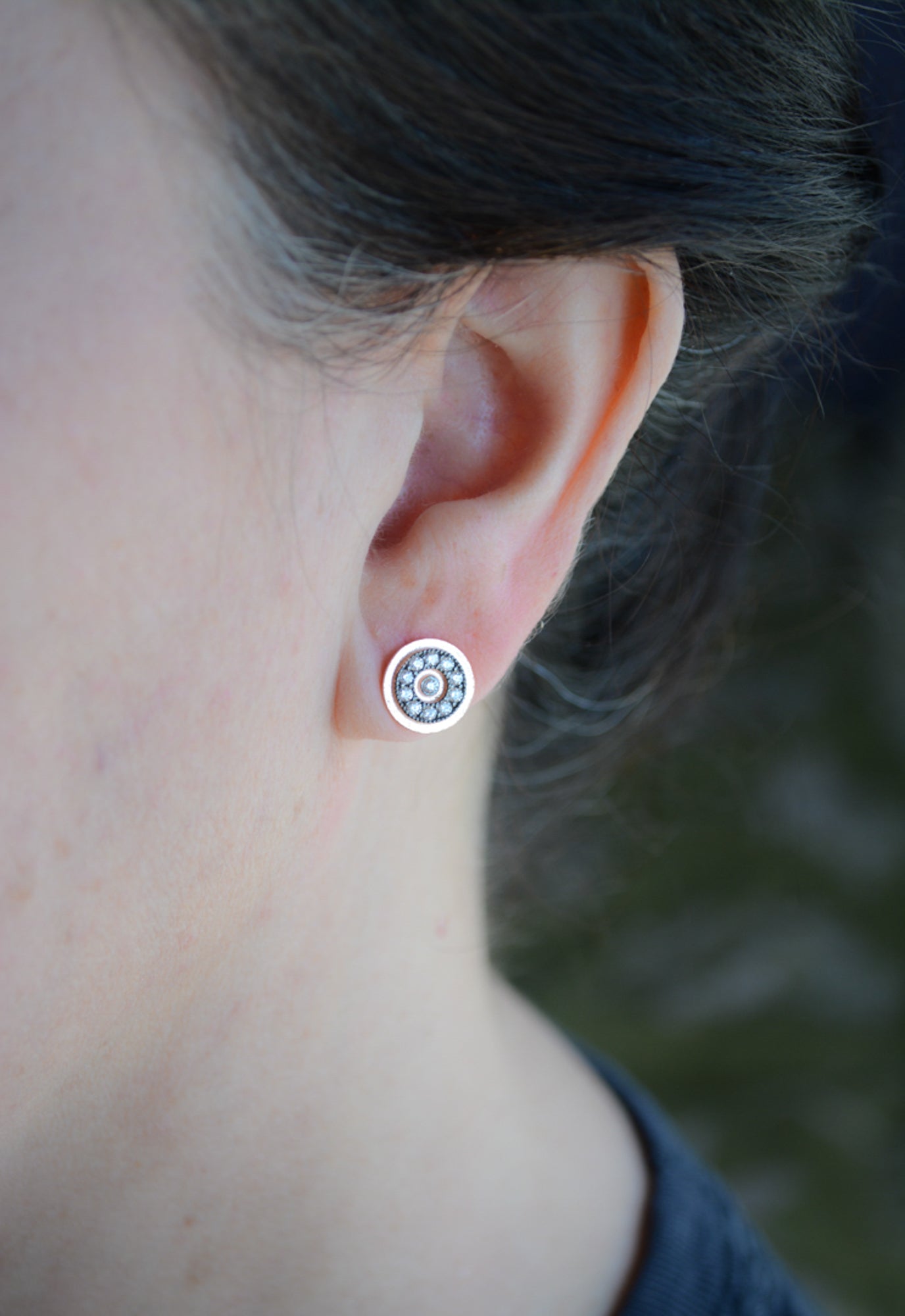 Fancy cubic zirconia two-tone stud in rose gold plate
