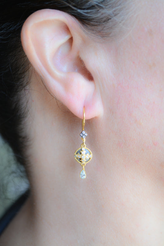 Two-tone drop earrings with French closure
