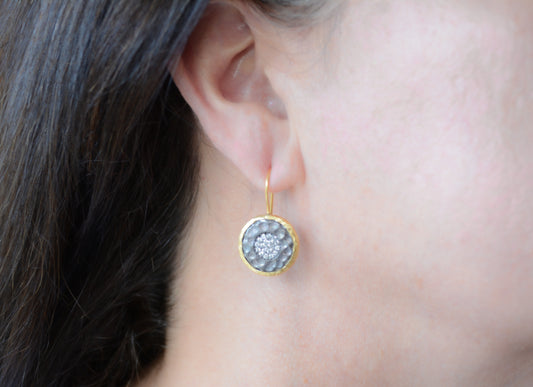 Two-tone gold earring with cubic zirconia accents