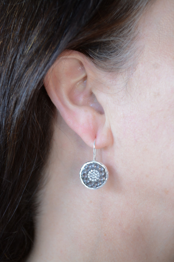 Two tone silver earring with cubic zirconia accents