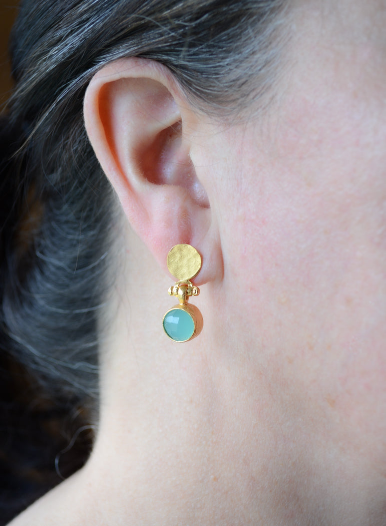 Aqua Chalcedony Earrings With Hammered Post
