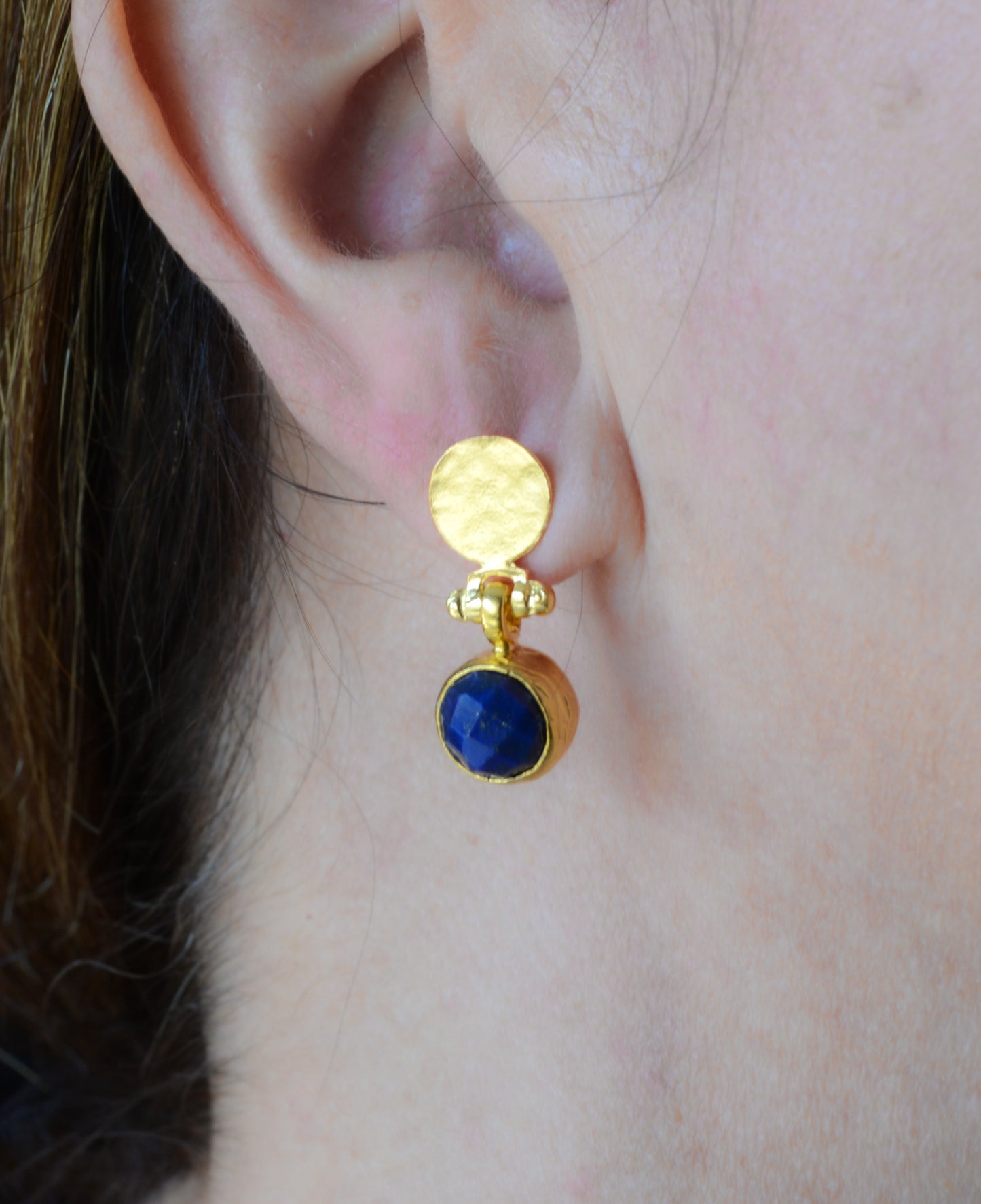 Lapis Earrings with Hammered Post