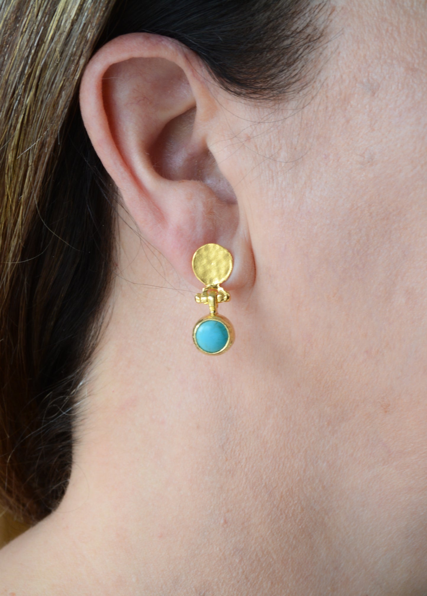 Turquoise Earrings with Hammered Post