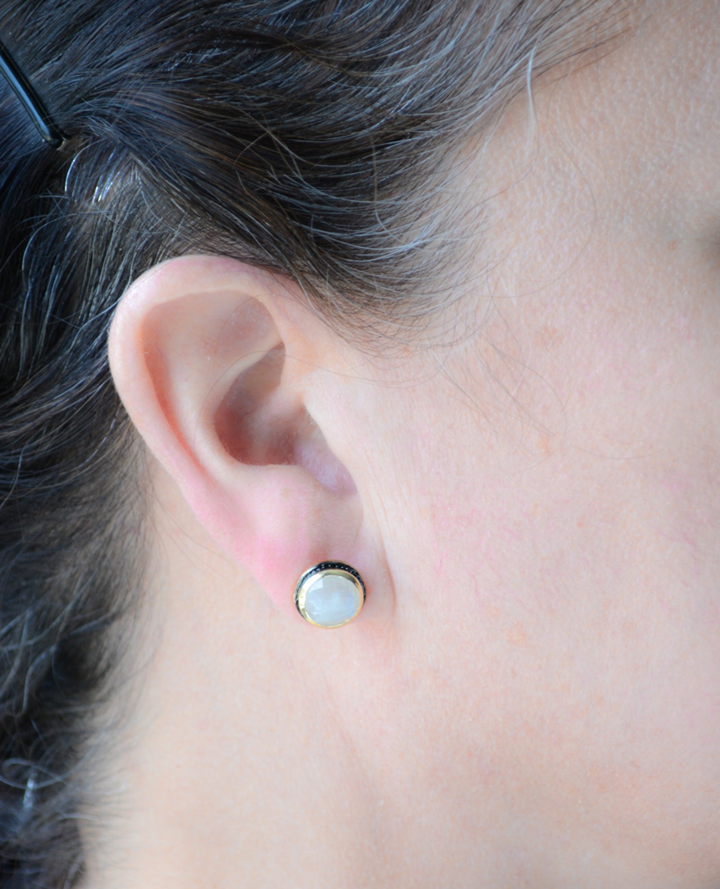Two-tone Rainbow moonstone stud earring