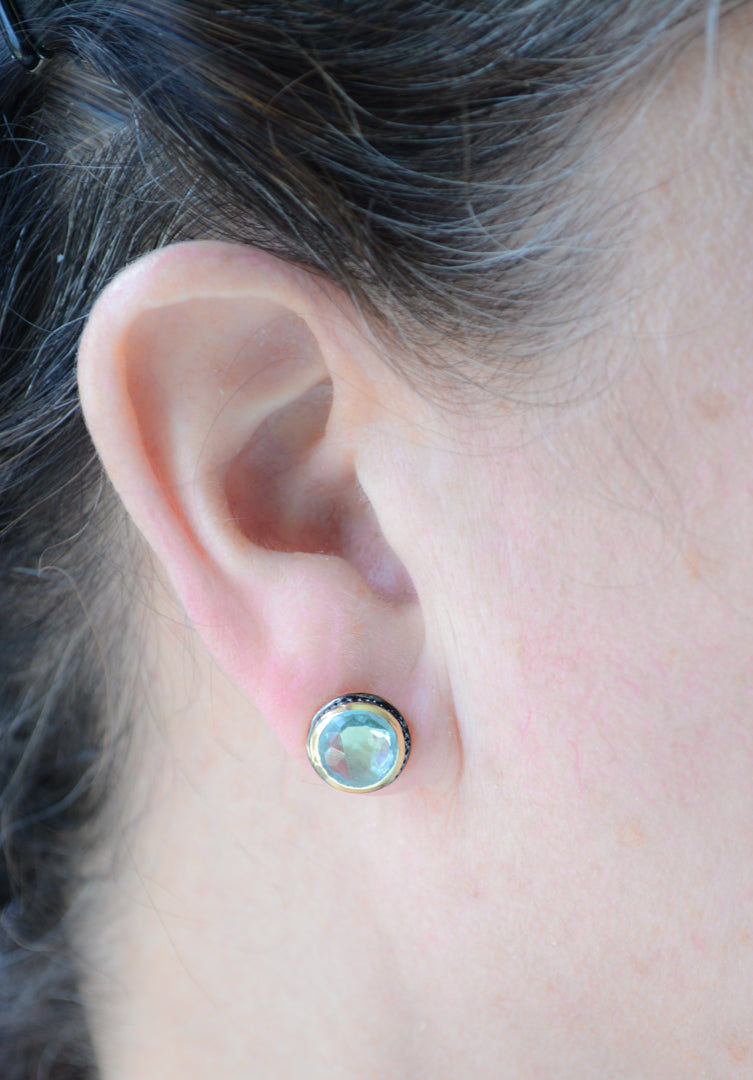Two-Tone blue topaz stud earring