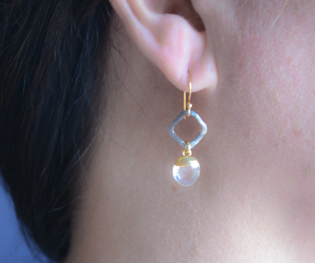 Faceted crystal quartz two-tone earrings