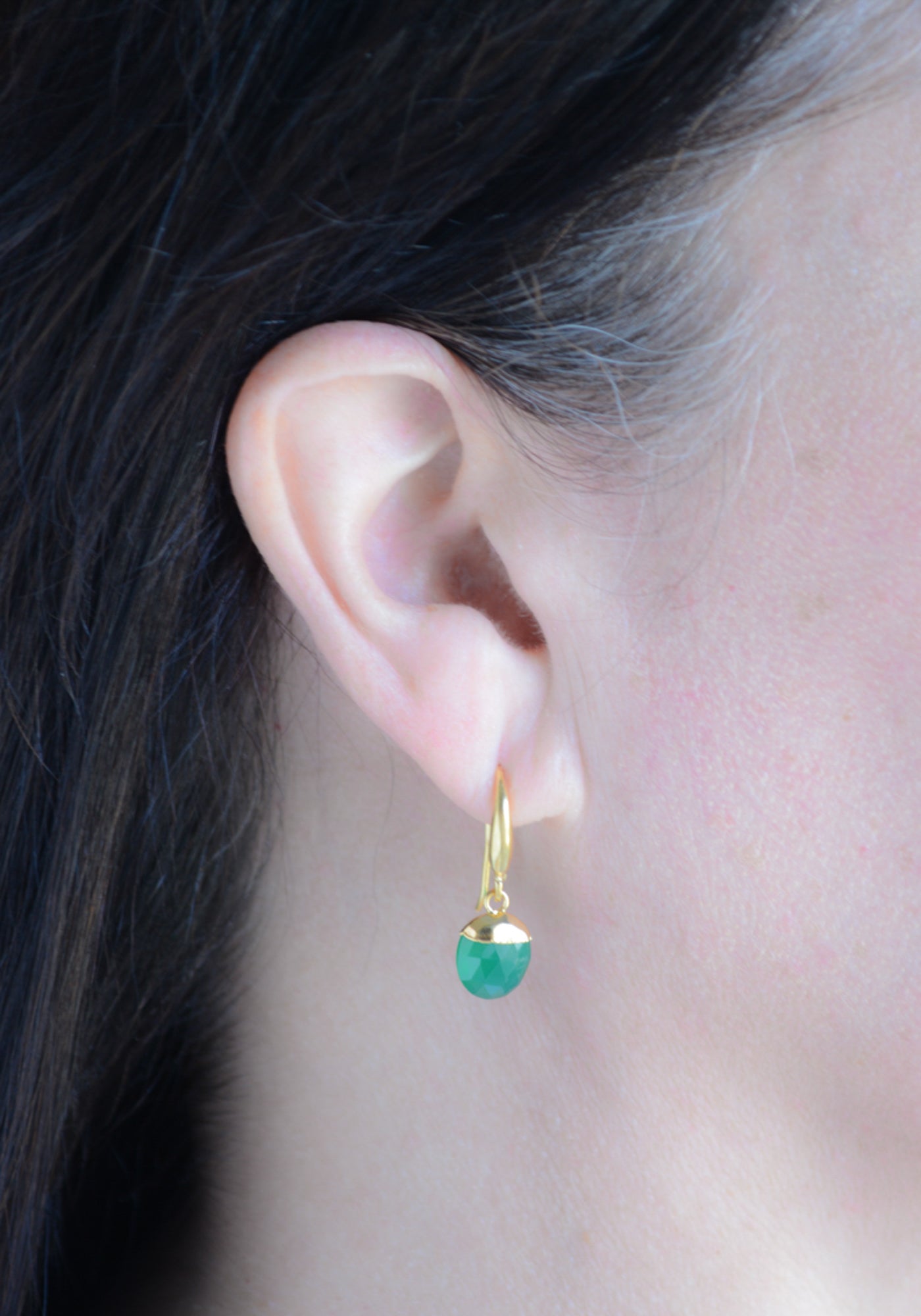Faceted green onyx drop earrings