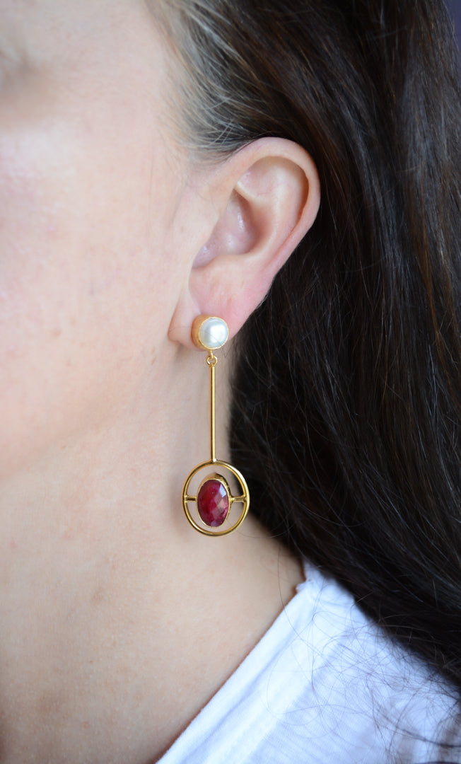 Pearl and Ruby dangle earrings