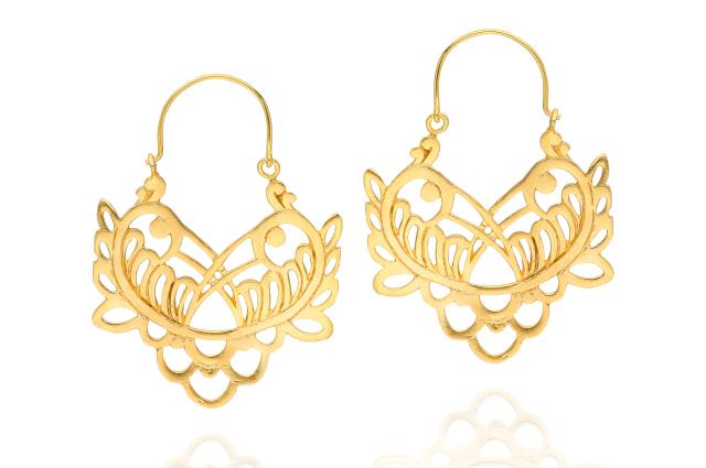 Gold Plated Ornate Filigree Hoop Earrings