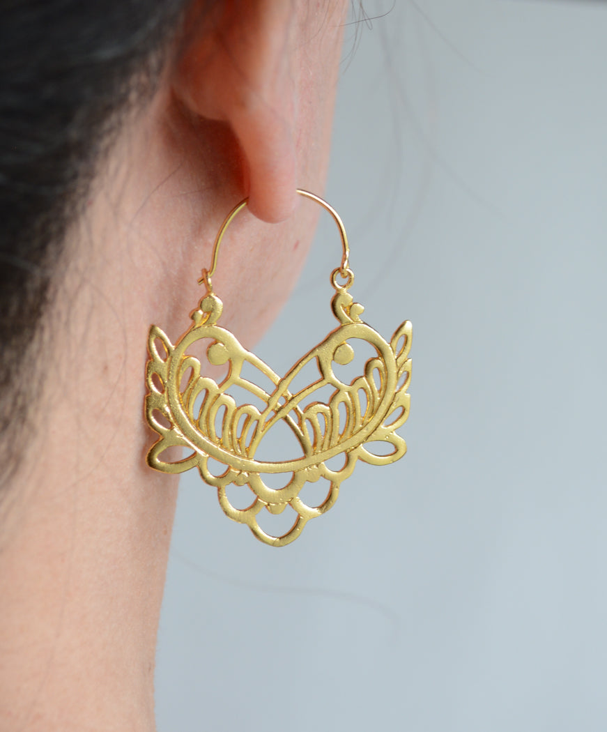 Gold Plated Ornate Filigree Hoop Earrings