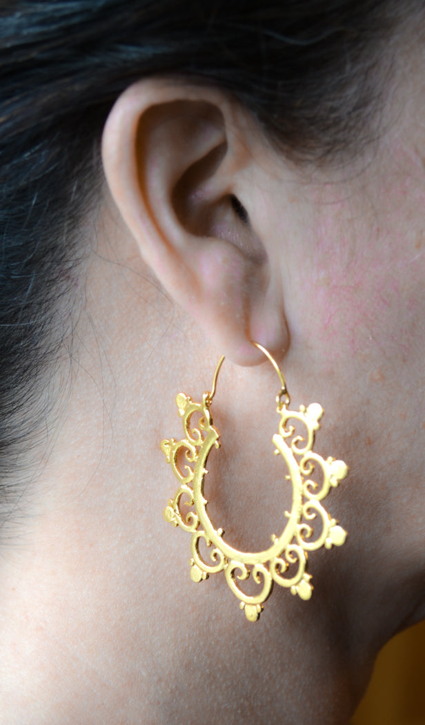 Gold Plated Filigree Hoop Earrings
