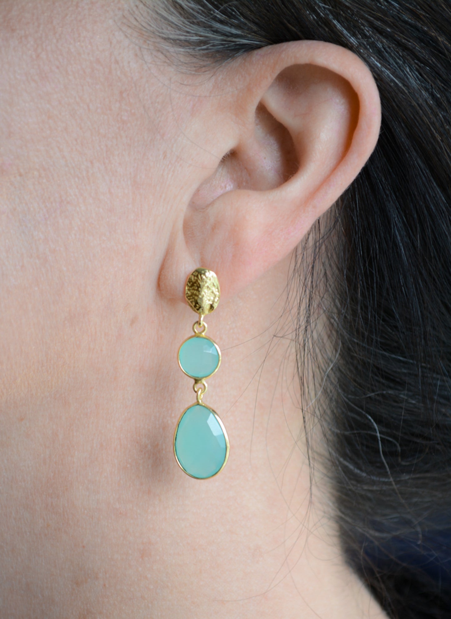Aqua chalcedony double drop earring