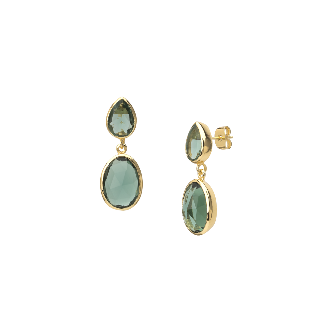 Green tourmaline earrings in gold plated brass.