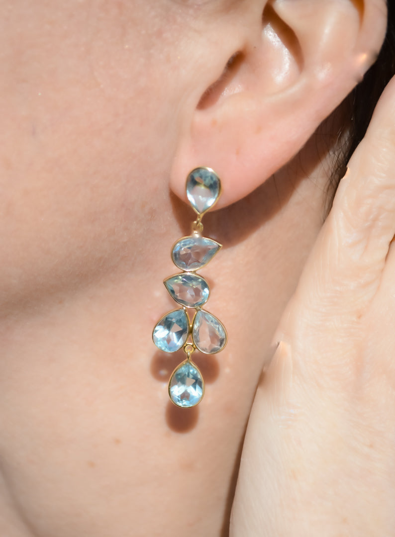 Blue topaz multi drop earring