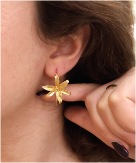 Gold plated brass flower earrings