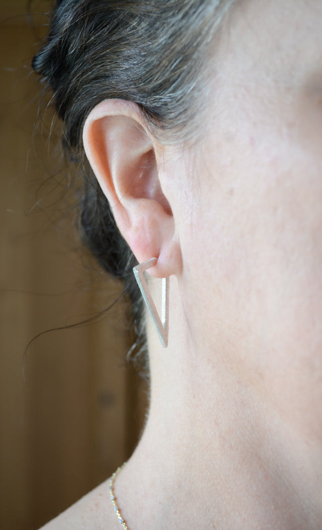 Silver triangle hoop earrings