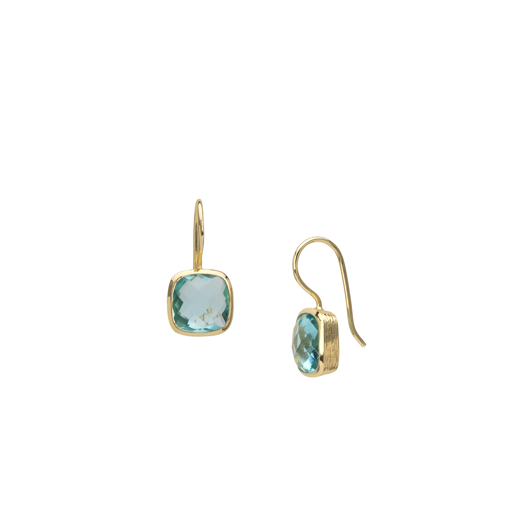 Gold cushion cut Blue Topaz earrings