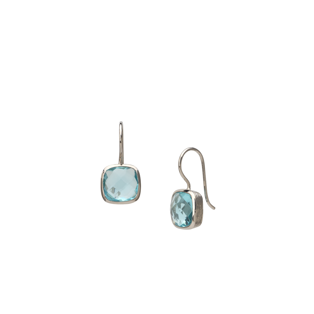 Silver cushion cut Blue Topaz earrings
