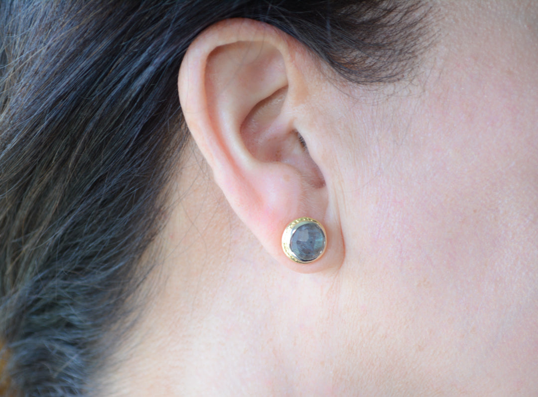 Rhodium / Gold labradorite stud earrings
