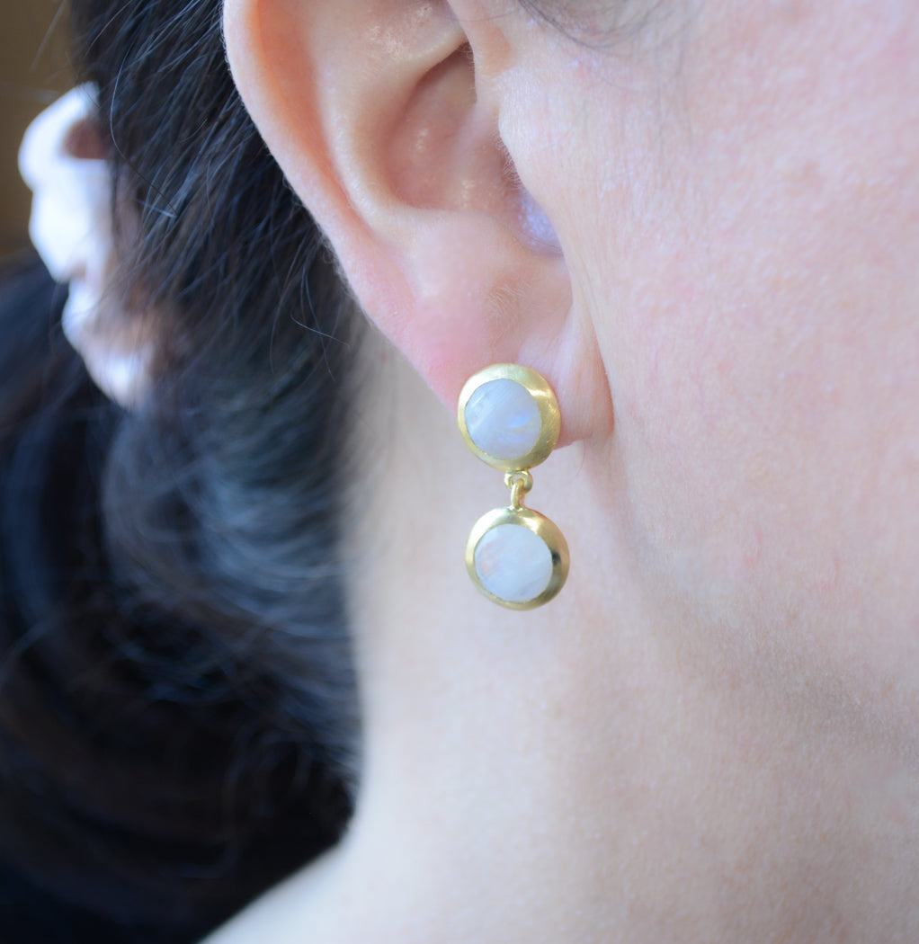Double faceted Moonstone Earring with post