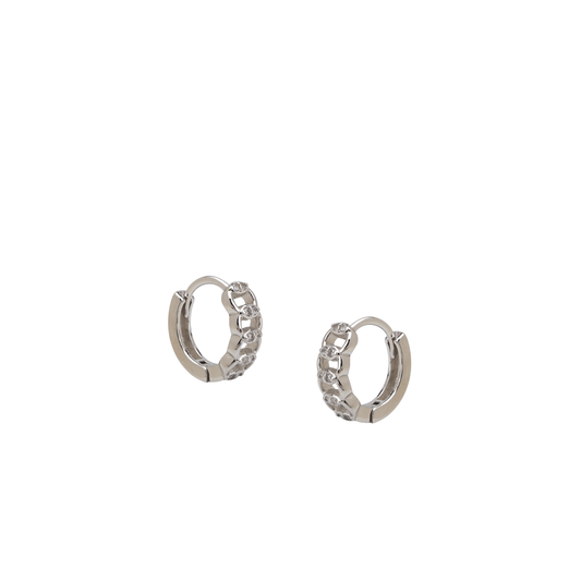 Silver chain link hoops with cubic zirconia