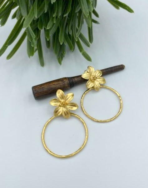 Flower door knocker hoop earrings