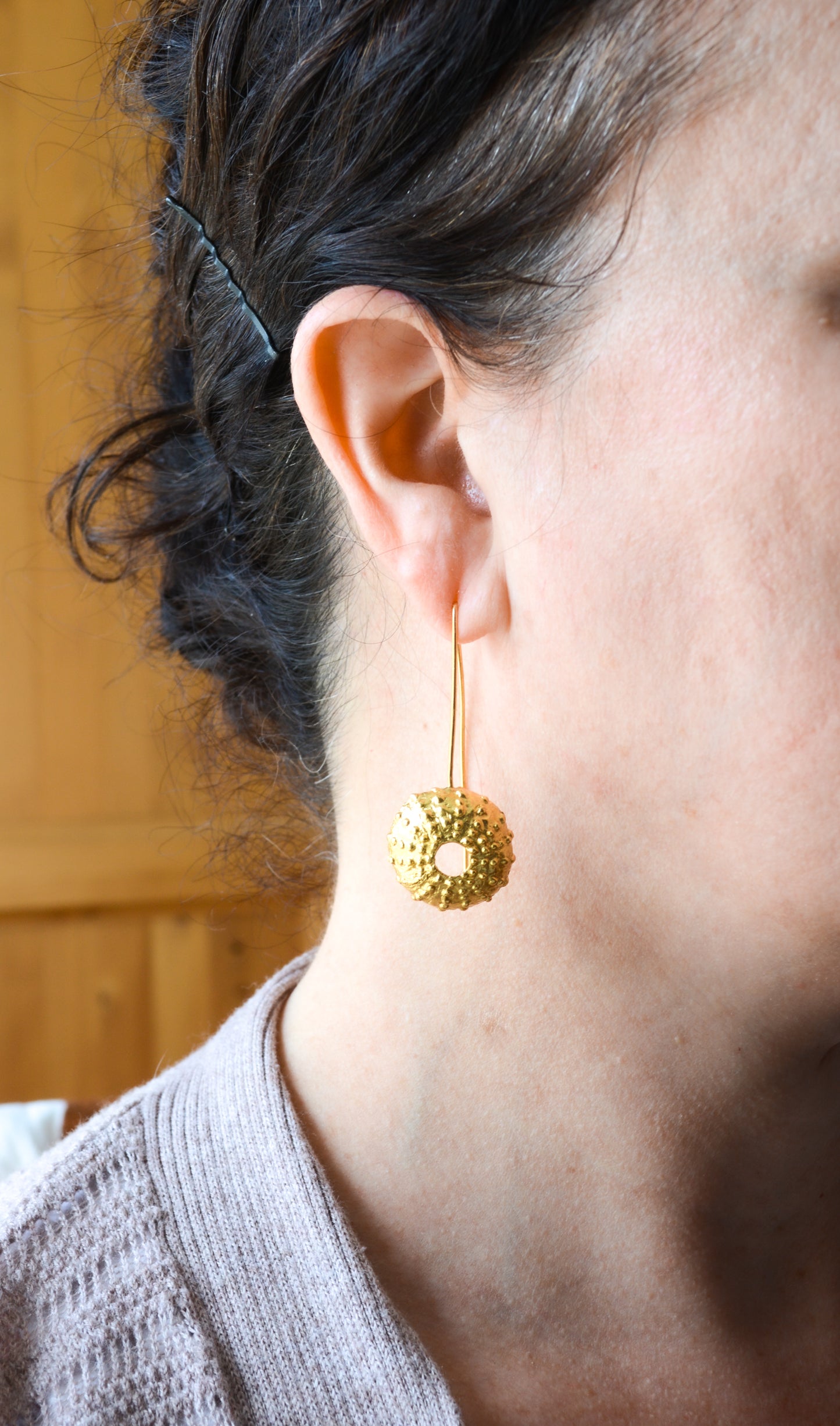 Gold plated brass Sea Urchin earrings