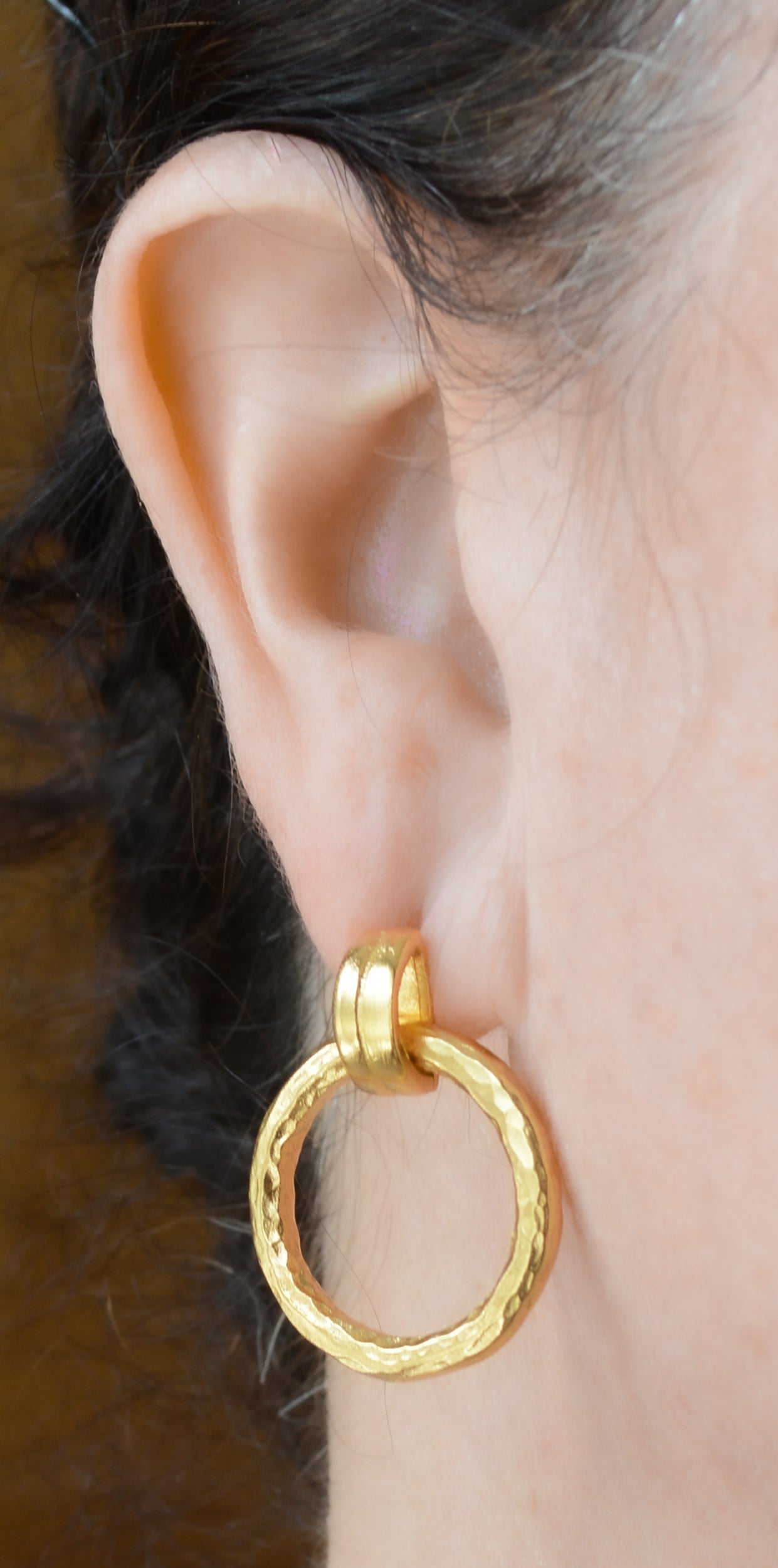 Gold Hammered Link Door Knocker Earring