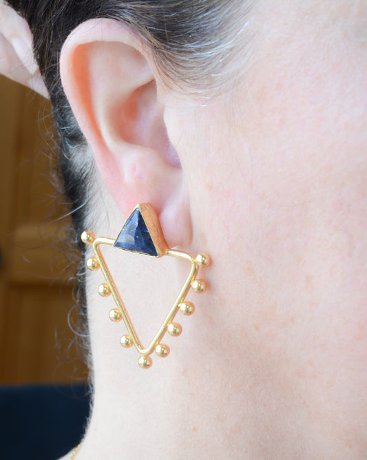 Studded Triangle Earrings with Lapis