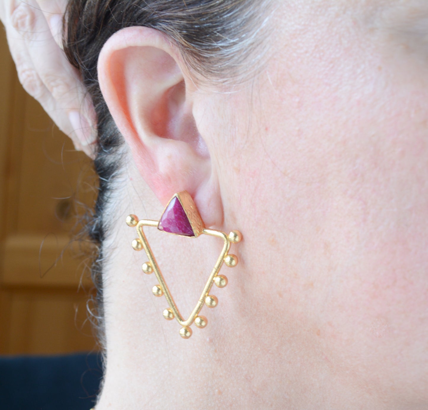 Studded Triangle Earring with Ruby