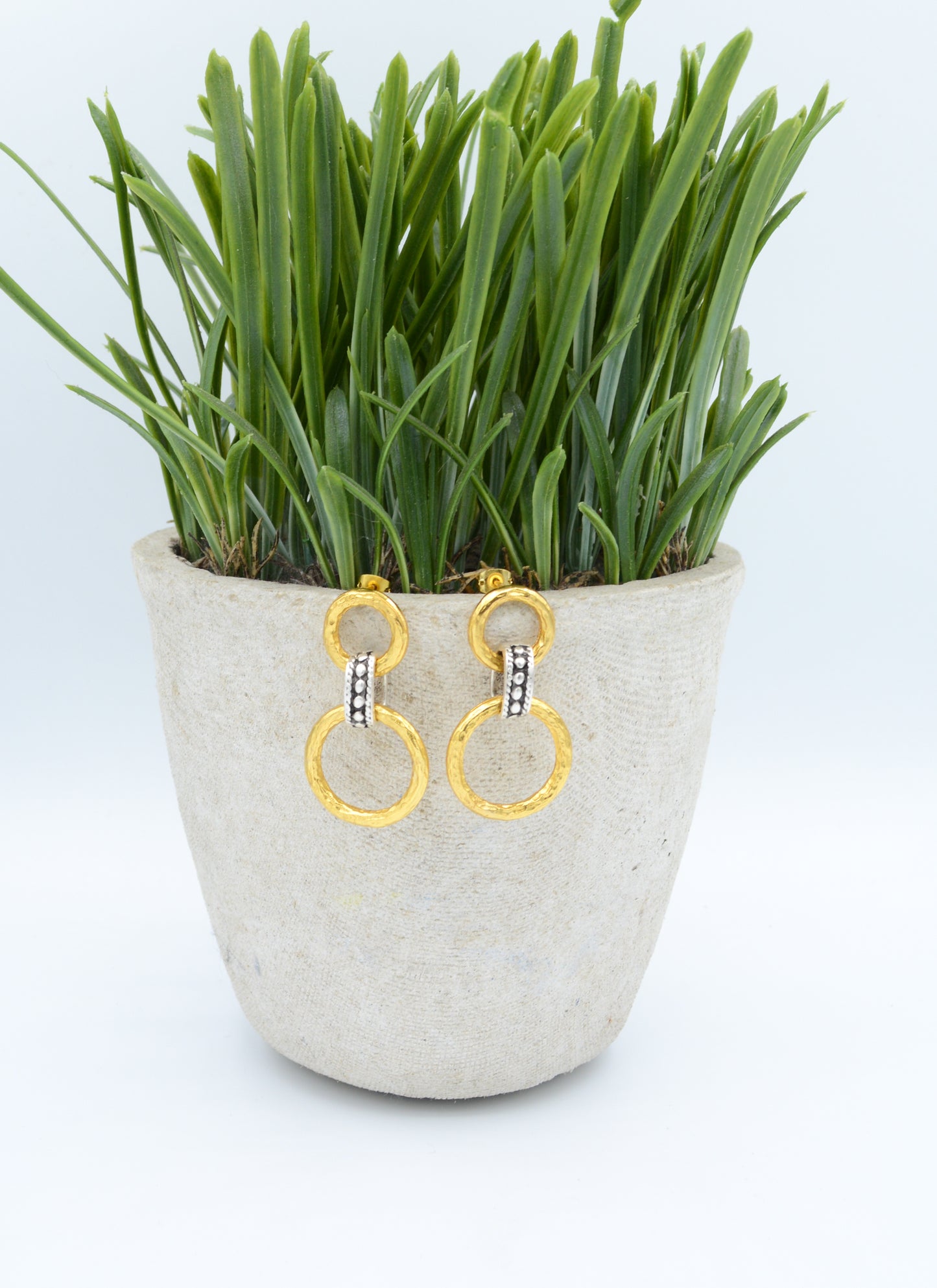 Two-tone double ring earrings