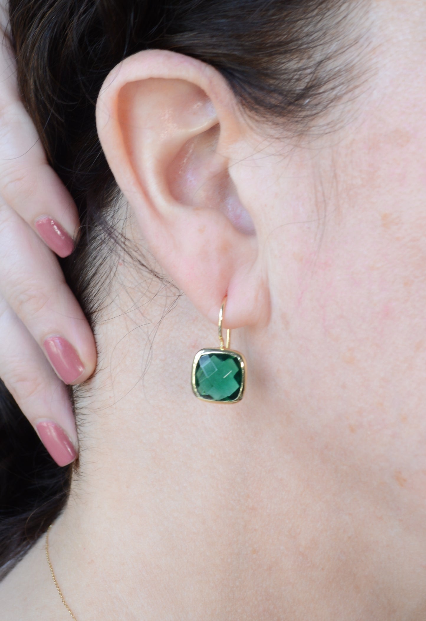 Gold cushion cut Green Tourmaline Hydro earrings