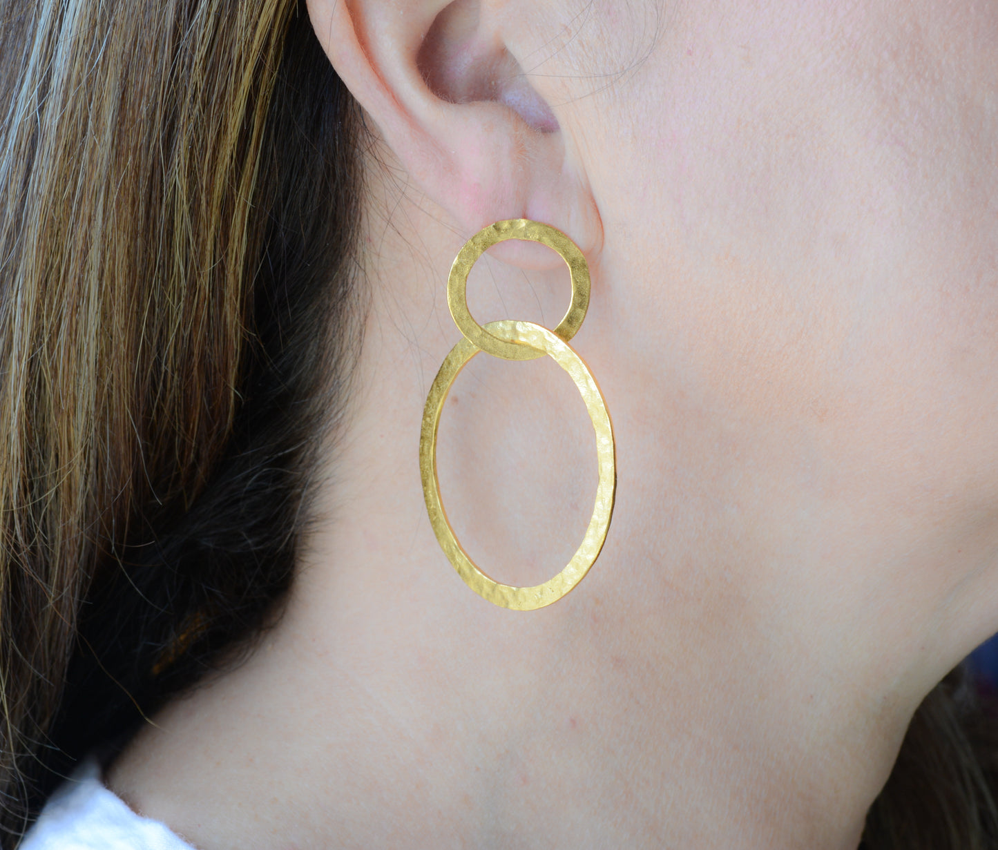 Gold plated hand hammered hoops