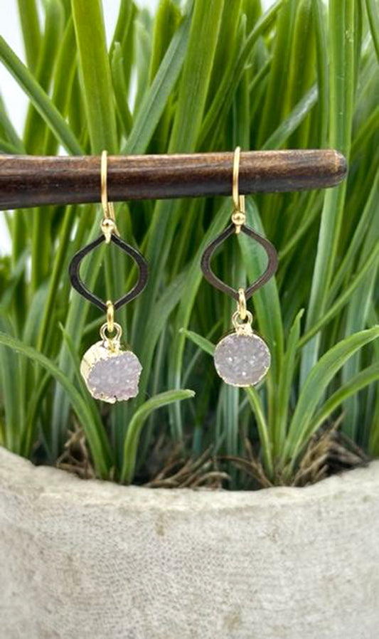 Two-tone mini lotus earrings with druzy stones