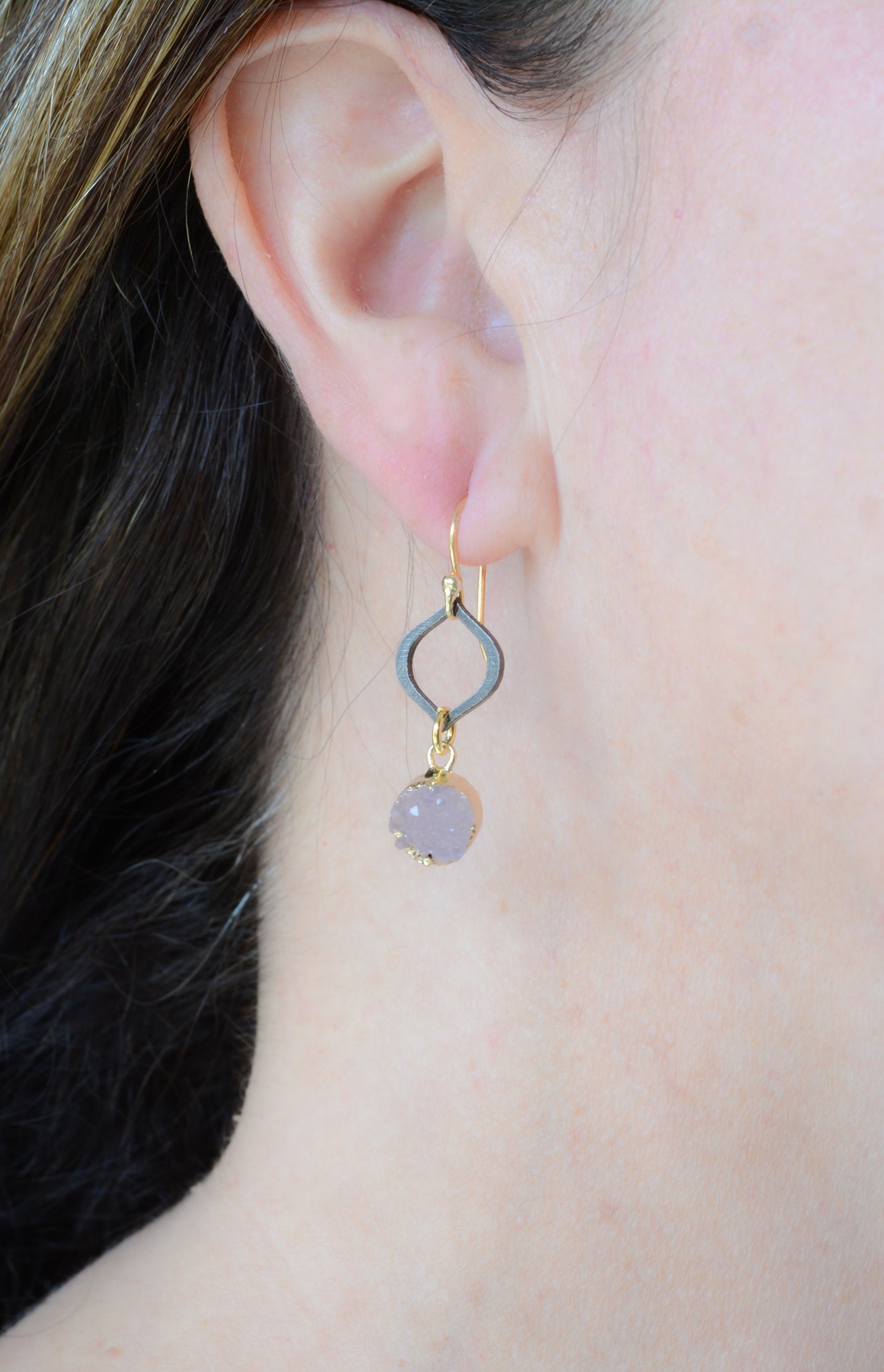 Two-tone mini lotus earrings with druzy stones