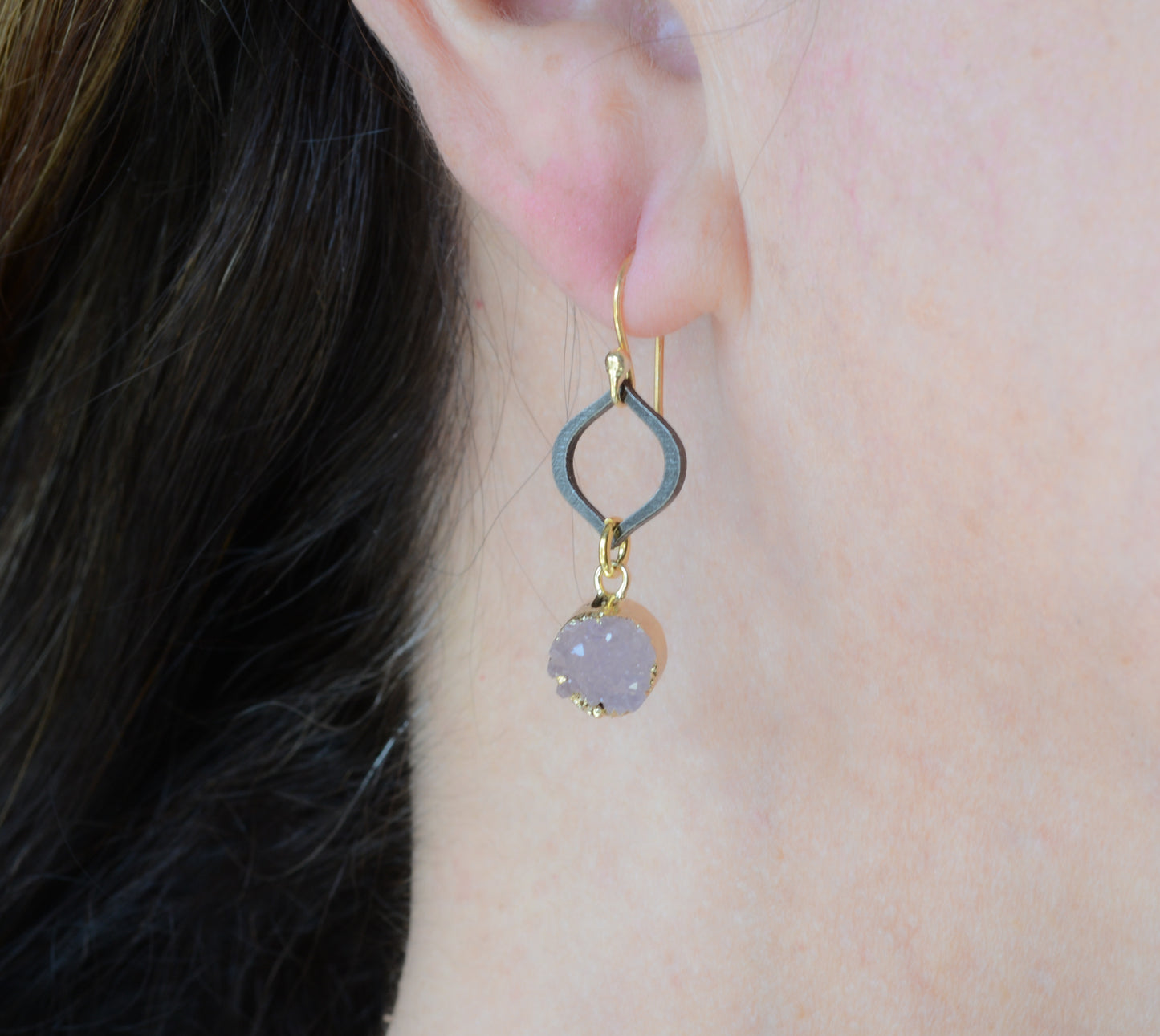 Two-tone mini lotus earrings with druzy stones