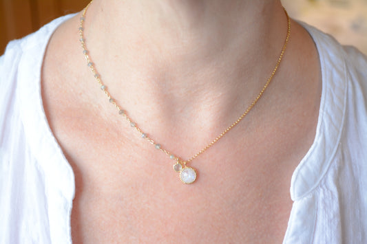 Labradorite and moonstone asymmetrical necklace