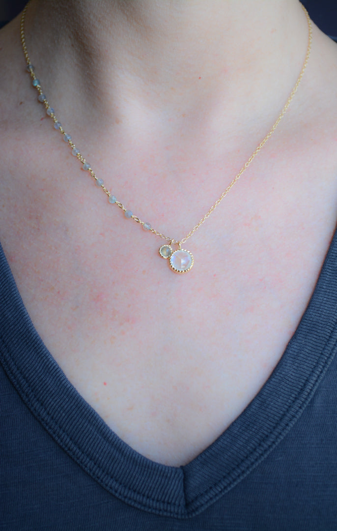 Labradorite and moonstone asymmetrical necklace