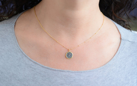 Mix metal disc pendant necklace