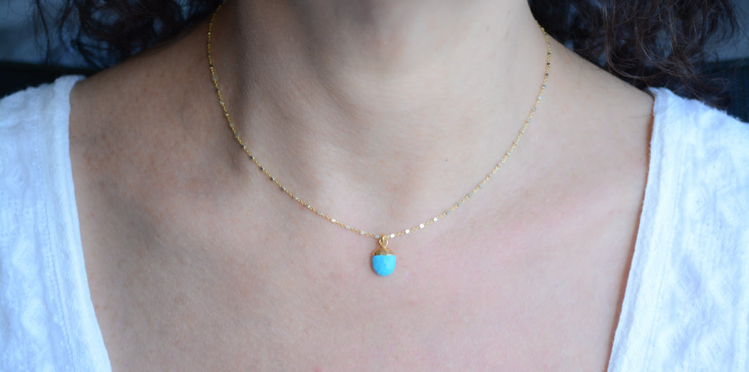 Two-tone Silver Necklace with Turquoise Pendant
