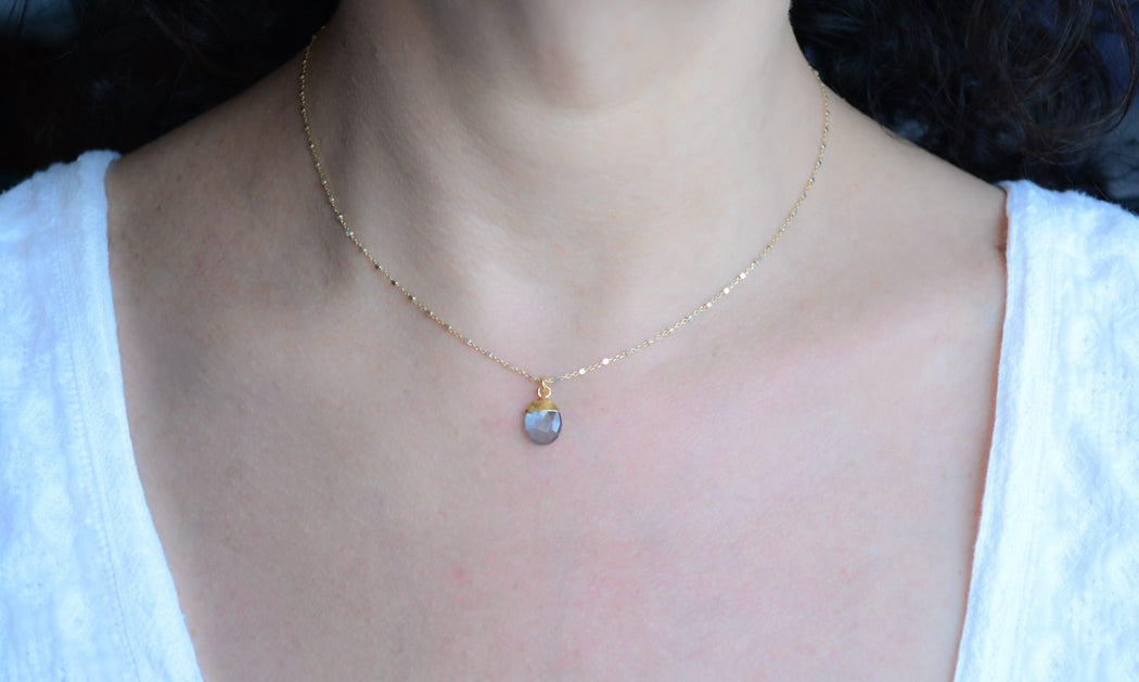 Two-tone Silver Necklace with Gray Moonstone Pendant