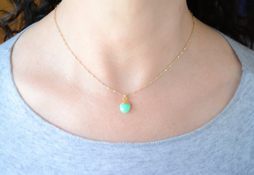 Two-tone Silver Necklace With Chrysoprase Pendant