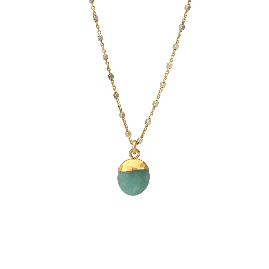 Two-tone Silver Necklace with Amazonite Pendant