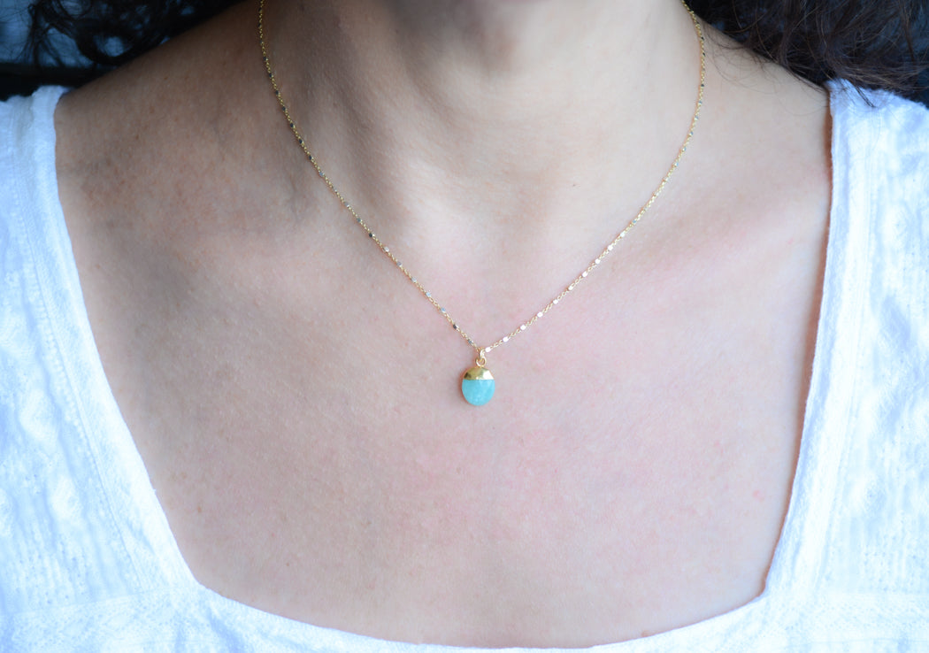 Two-tone Silver Necklace with Amazonite Pendant