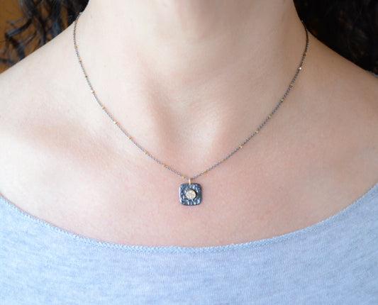 Two-tone Silver Necklace With Cubic Zirconia accents