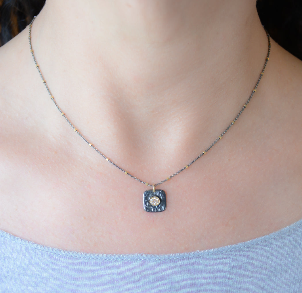 Two-tone Silver Necklace With Cubic Zirconia accents
