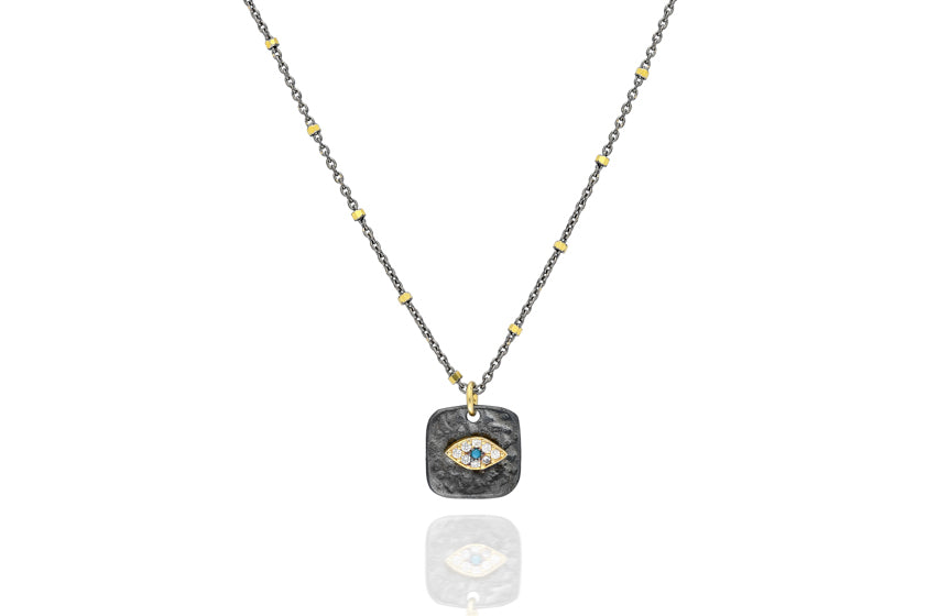 Two-tone Silver Necklace With Cz and Turquoise Eye