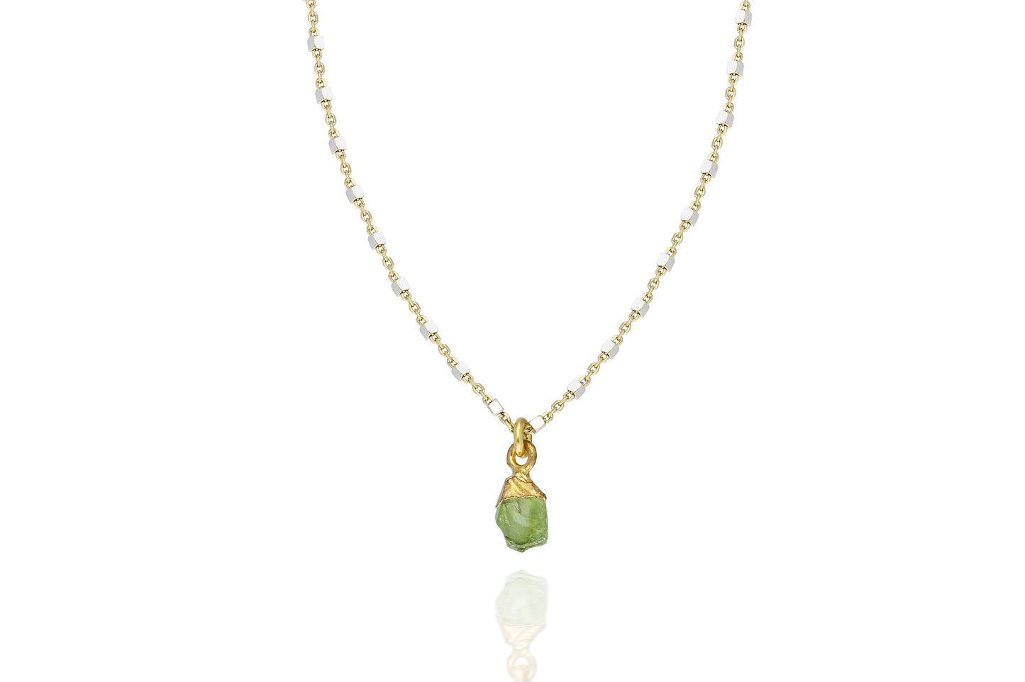 Two-tone Silver Necklace With Peridot Pendant